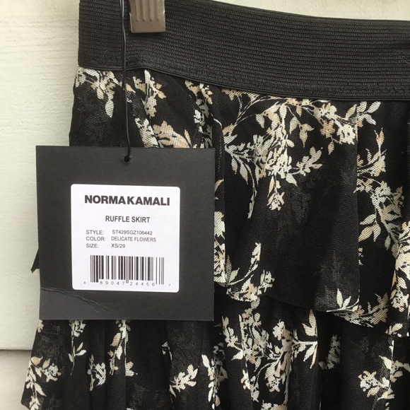 New Norma Kamali black & white layered ruffle maxi skirt delicate flowers XS - Picture 6 of 9